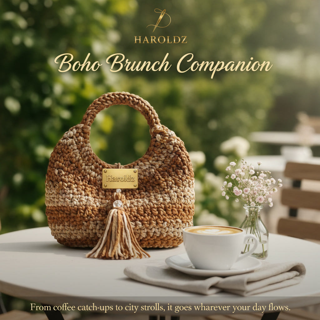 Haroldz Handcrafted Crochet Tassel Hobo - Caramel Sand Edition