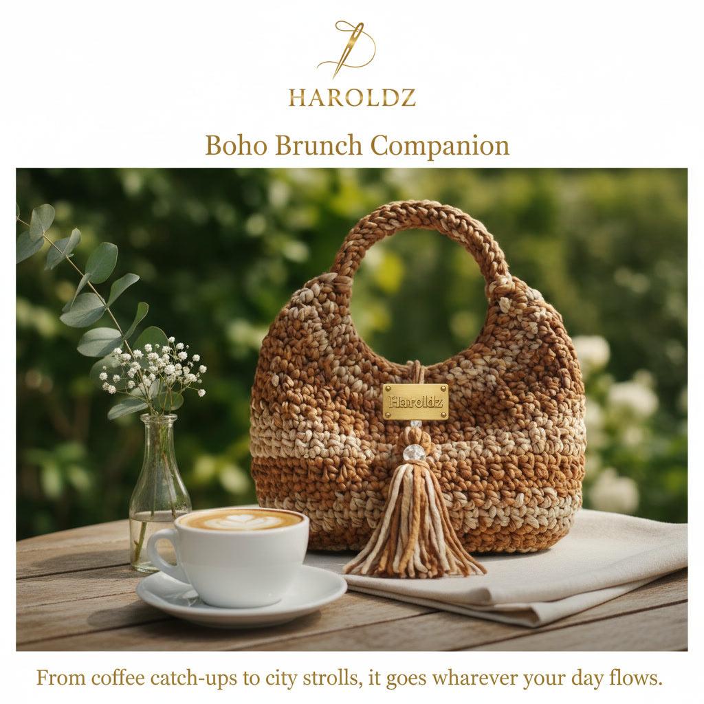 Haroldz Handcrafted Crochet Tassel Hobo - Caramel Sand Edition