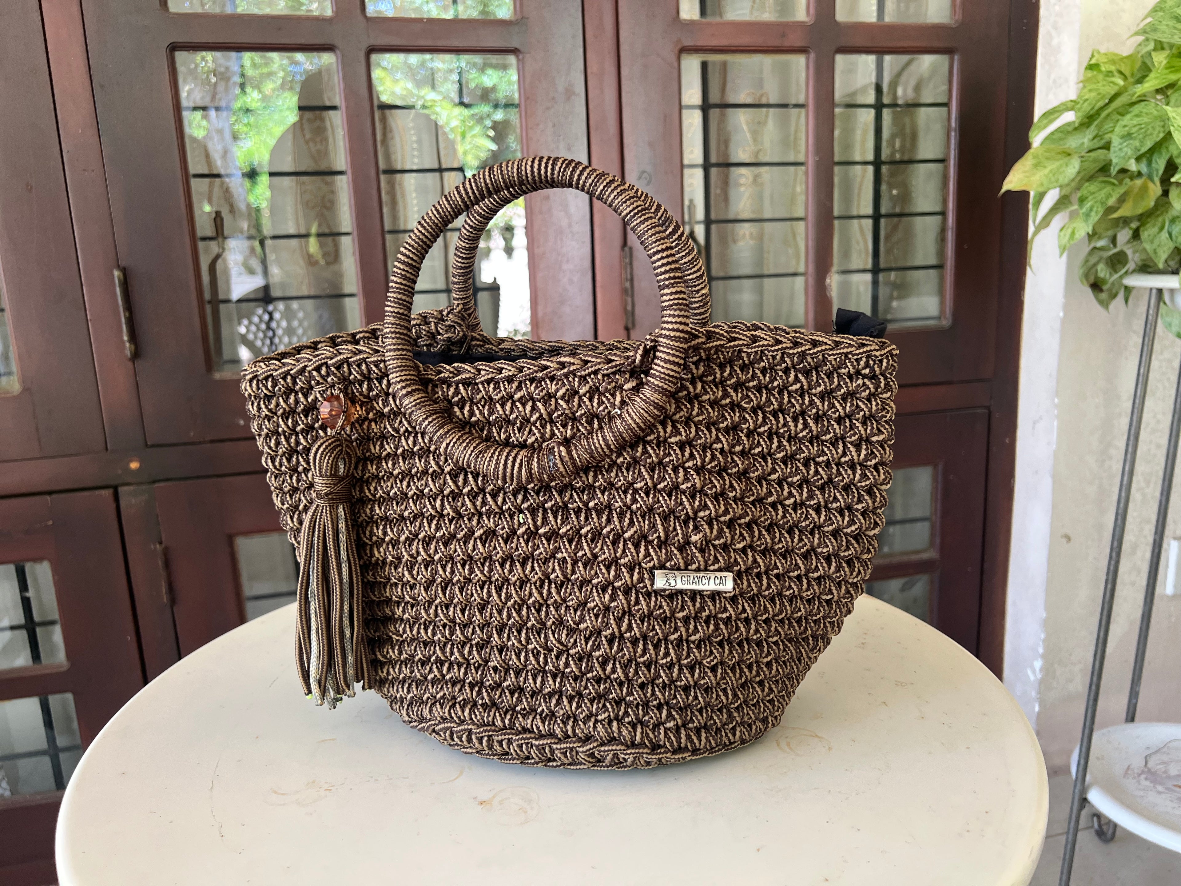 Haroldz Handcrafted Crochet Ring Tote - Cocoa Luxe Edition