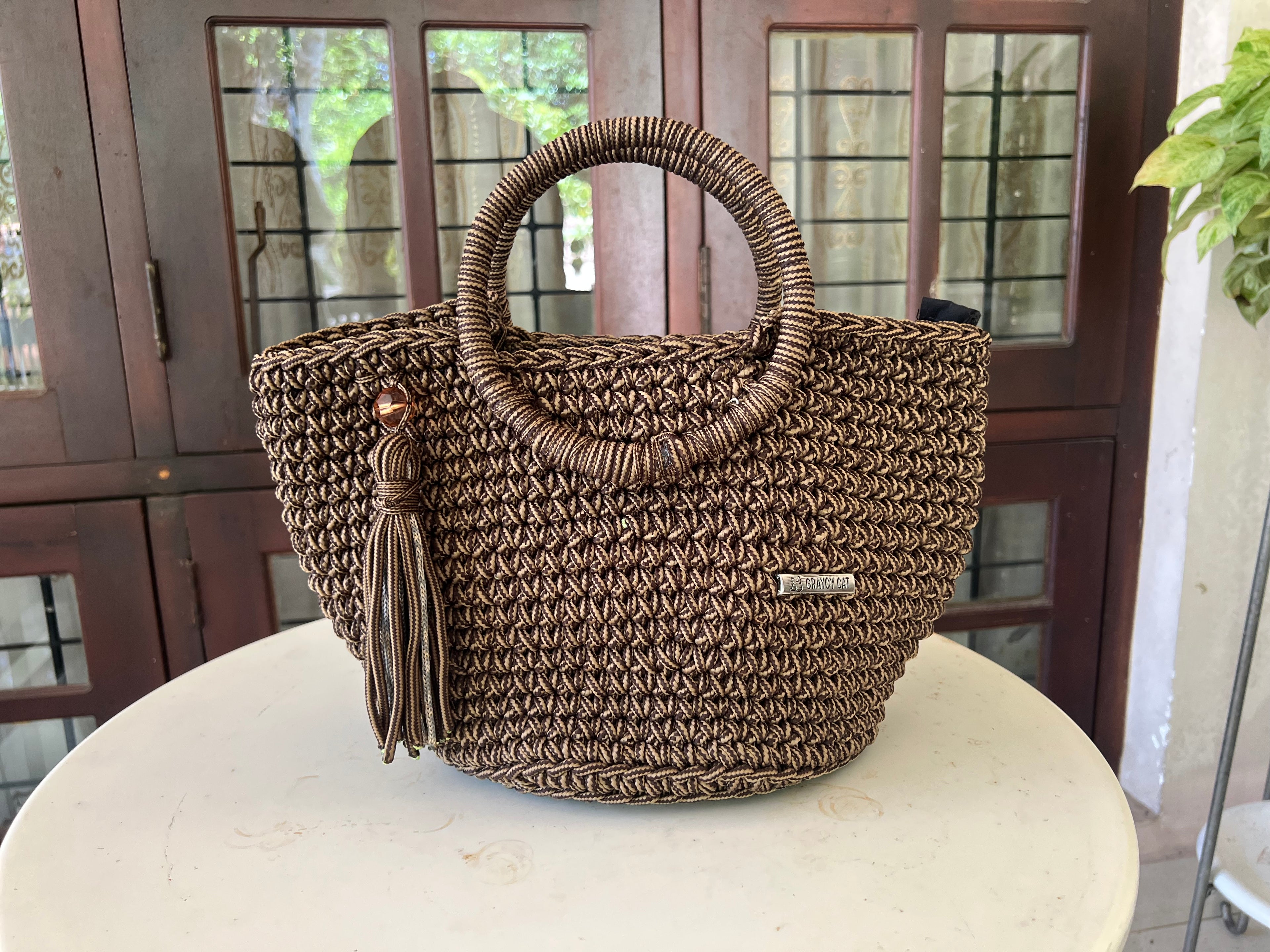 Haroldz Handcrafted Crochet Ring Tote - Cocoa Luxe Edition