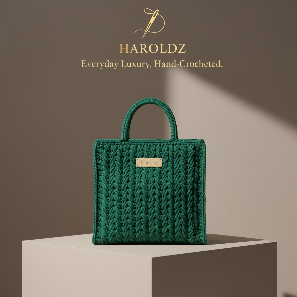 Haroldz Handcrafted Crochet Signature Tote - Emerald Luxe Edition