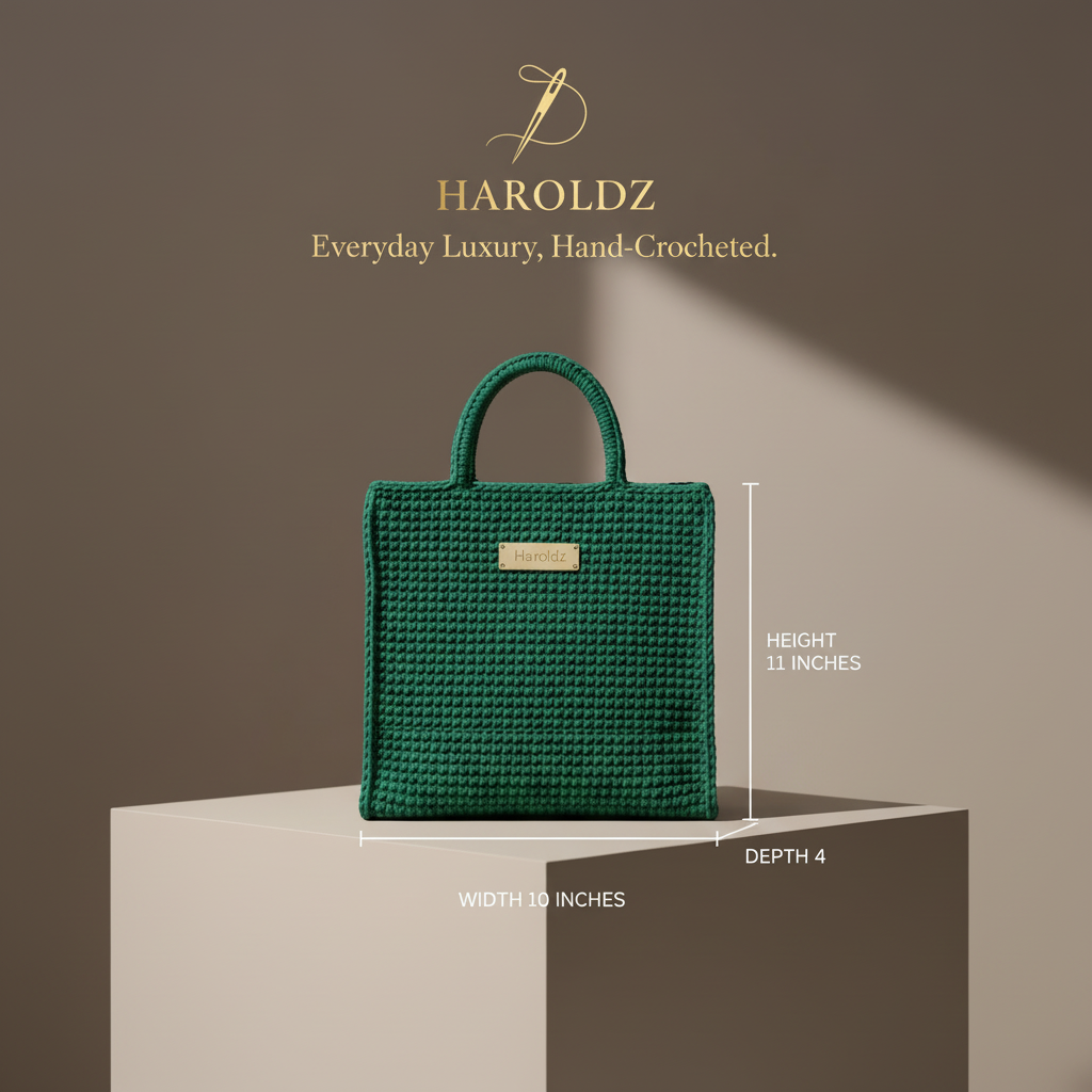 Haroldz Handcrafted Crochet Signature Tote - Emerald Luxe Edition