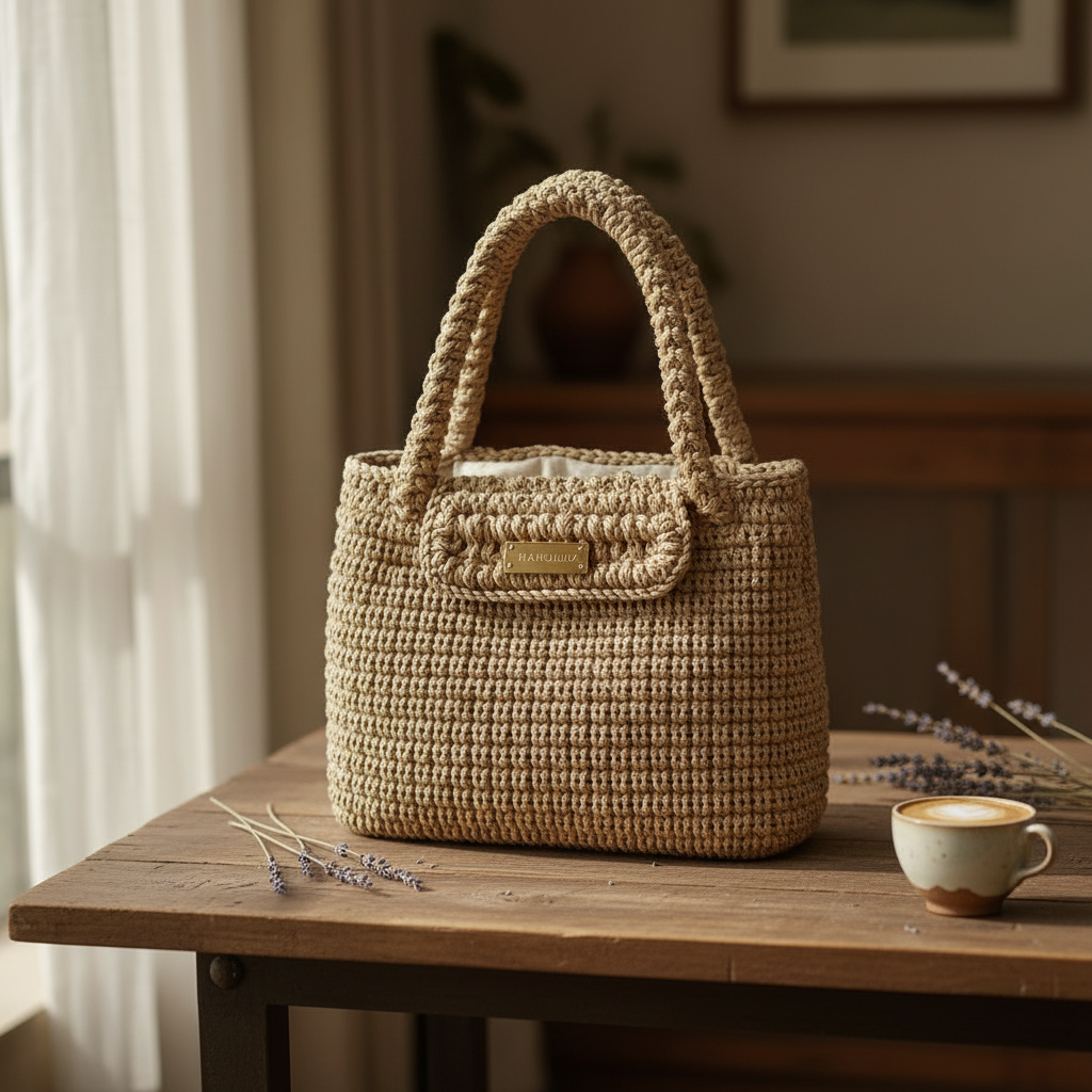 Haroldz Handcrafted Crochet Signature Tote -Champagne Beige Edition