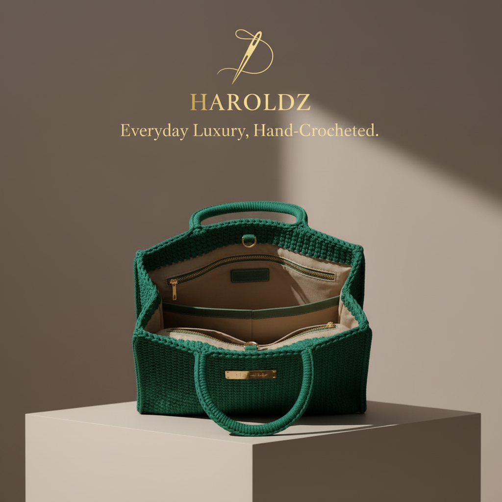 Haroldz Handcrafted Crochet Signature Tote - Emerald Luxe Edition