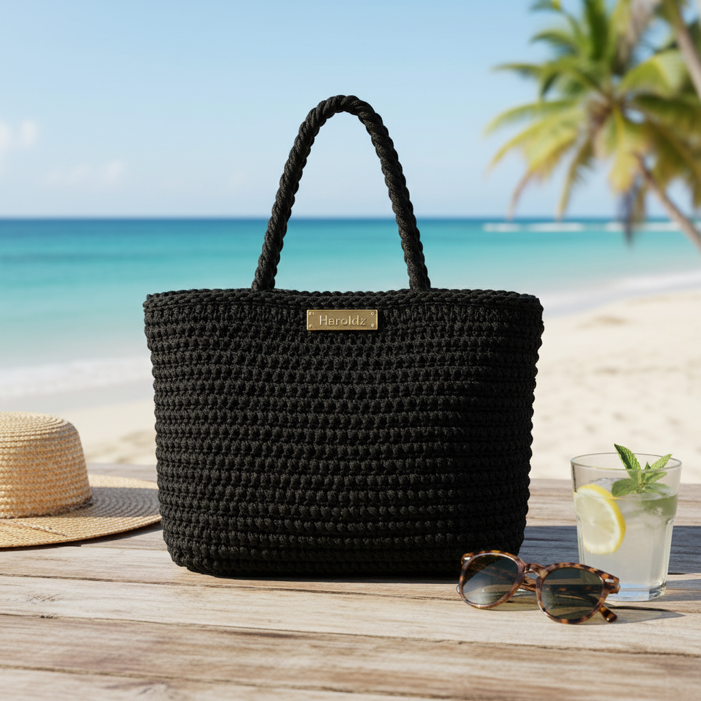 Haroldz Hancrafted Luxury Crochet Tote - Jet Black Edition